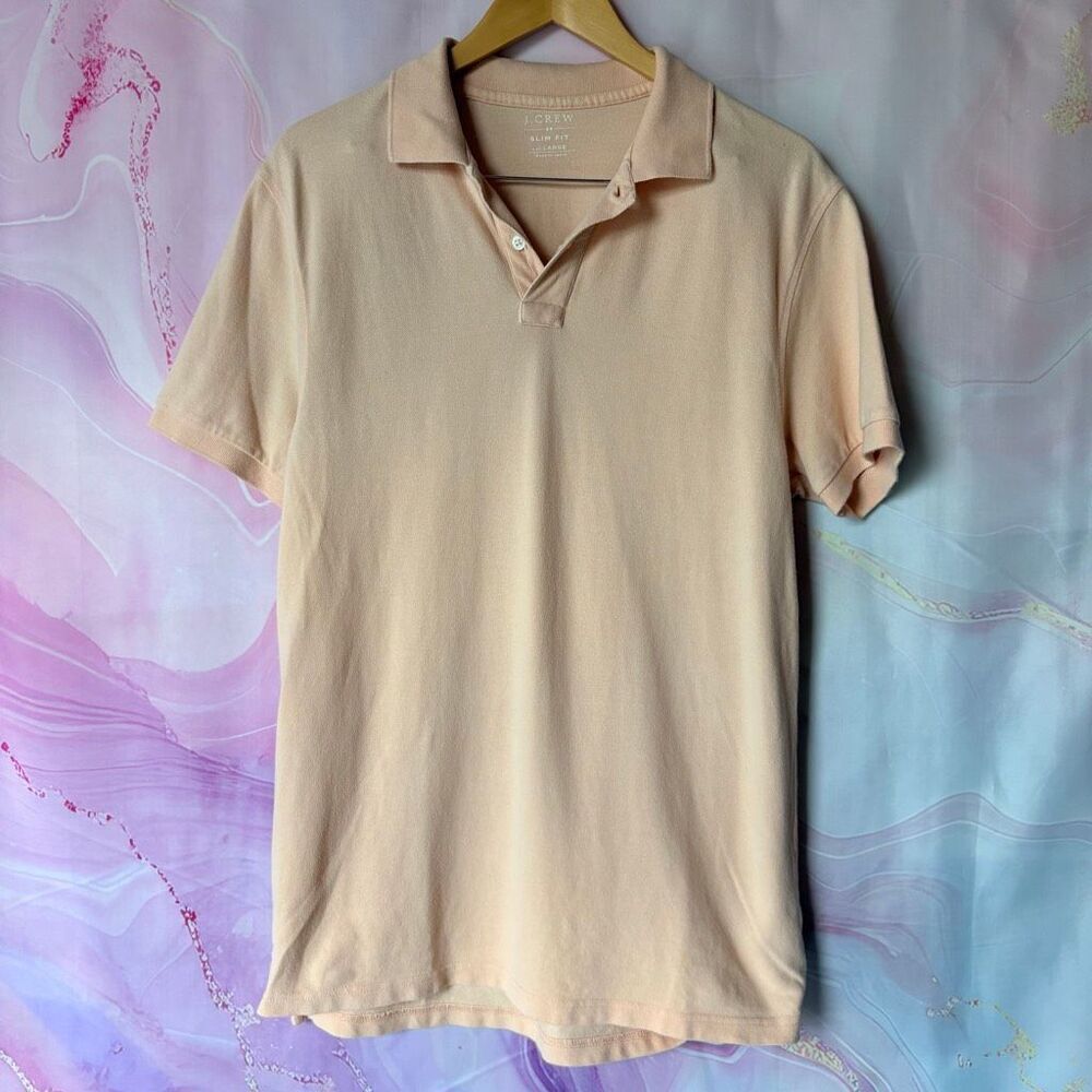 J. Crew L Peach Pastel Orange Polo Shirt Preppy Boardwalk Resortwear Coastal